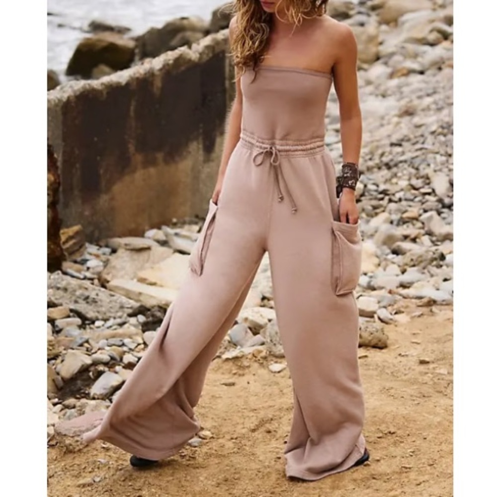 Free People Movement Tan Strapless Jumpsuit